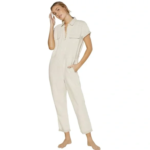 Outerknown NWT S.E.A. Organic Cotton Linen Natural Coveralls Jumpsuit Women’s XL - Picture 3 of 16
